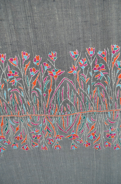 Grey Embroidery Cashmere Pashmina Scarf