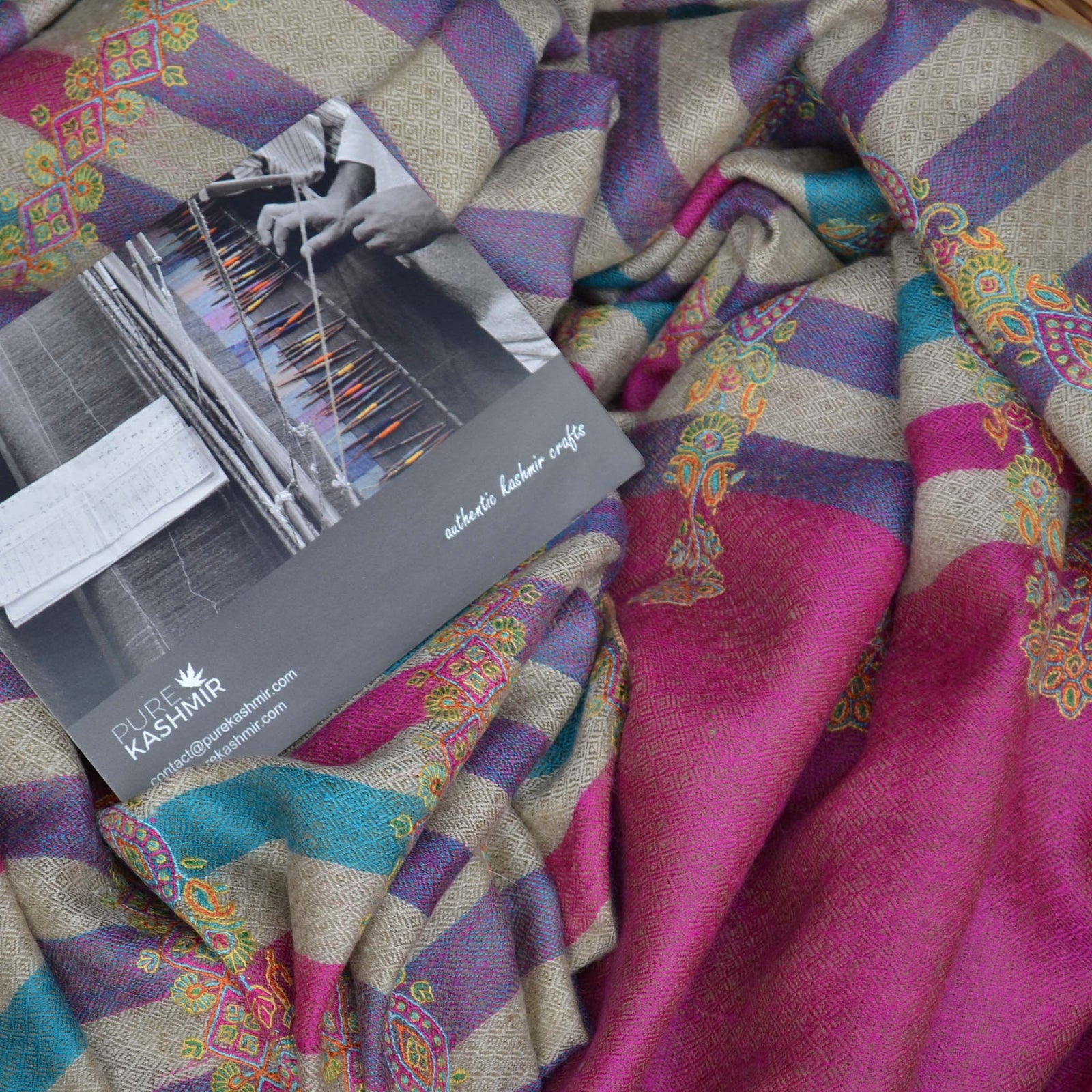 Heavy embroidered cashmere pashmina purple jali shawl