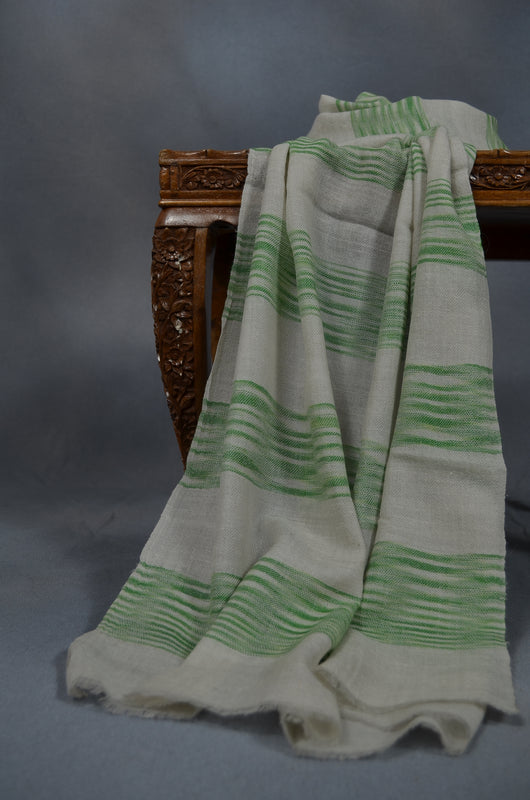 Ivory & Green Khadi Handwoven Cashmere Pashmina Scarf