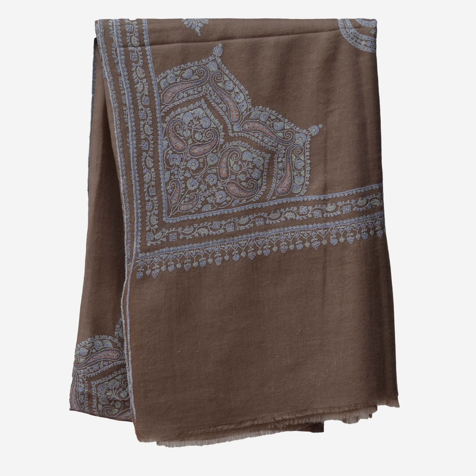motif embroidered natural pashmina shawl