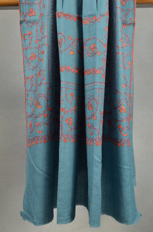 Frost Blue Jali Sozni Embroidery Shawl