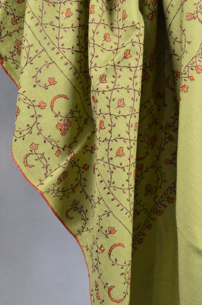 Olive Green Jali Sozni Embroidery Shawl