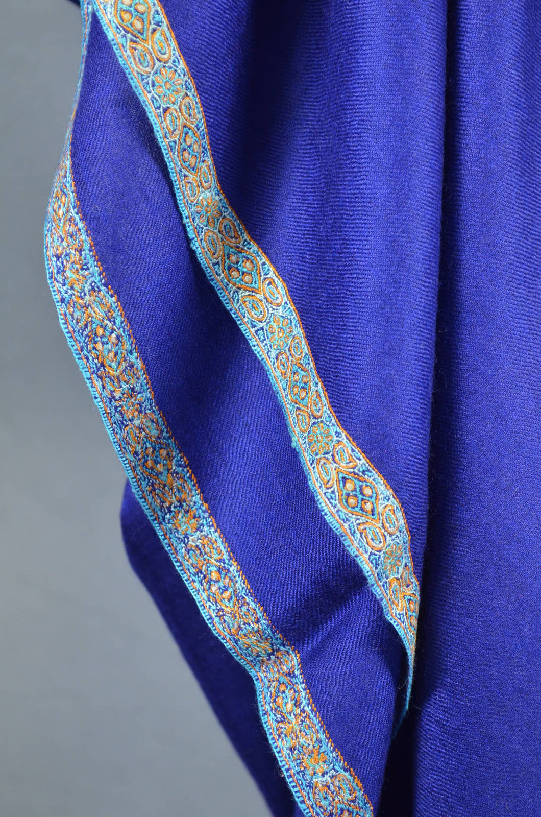 Blue Base Border Embroidery Cashmere Pashmina Shawl