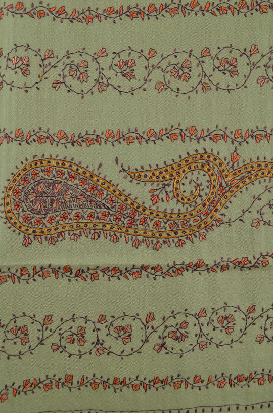 Olive Green Jali Sozni Embroidery Shawl