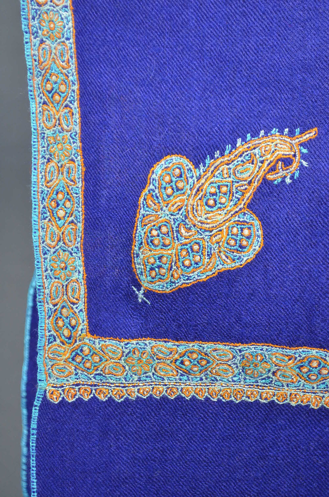 Blue Base Border Embroidery Cashmere Pashmina Shawl