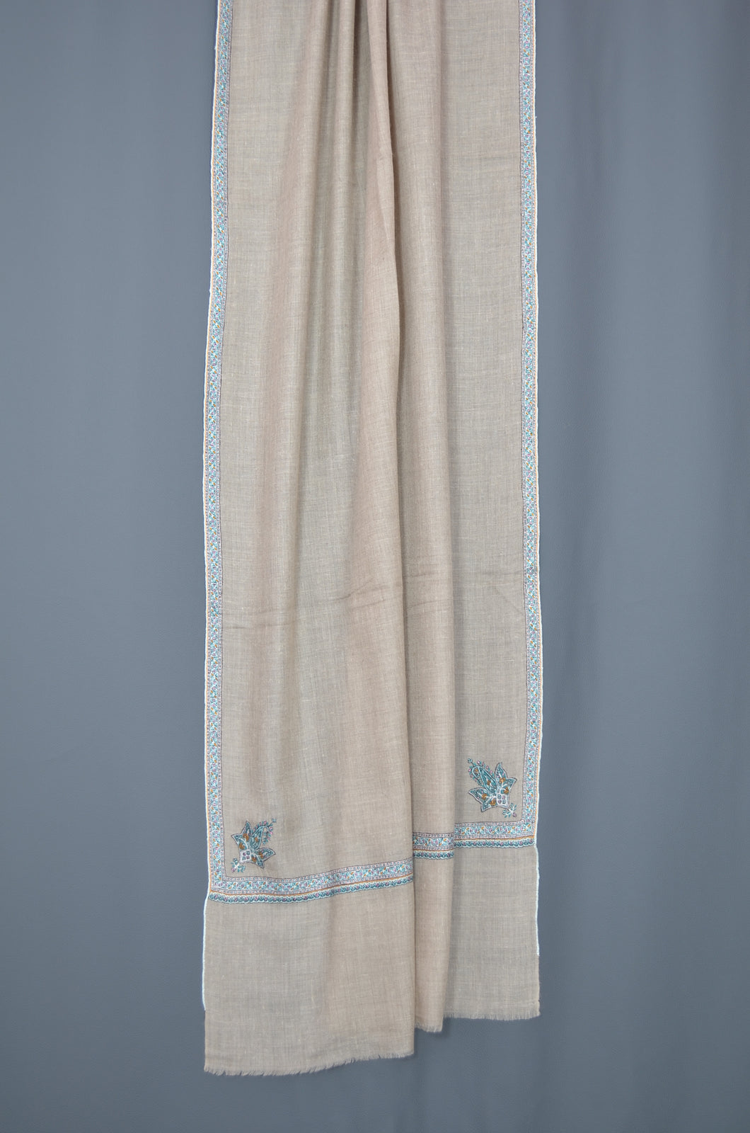 Un Dyed Natural Border Embroidery Cashmere Pashmina Scarf