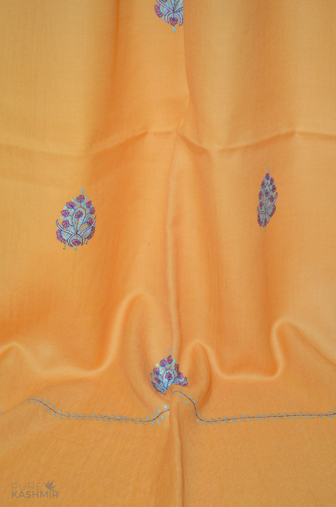 Yellow Buti Motif Merino Sozni Hand Embroidery Scarf