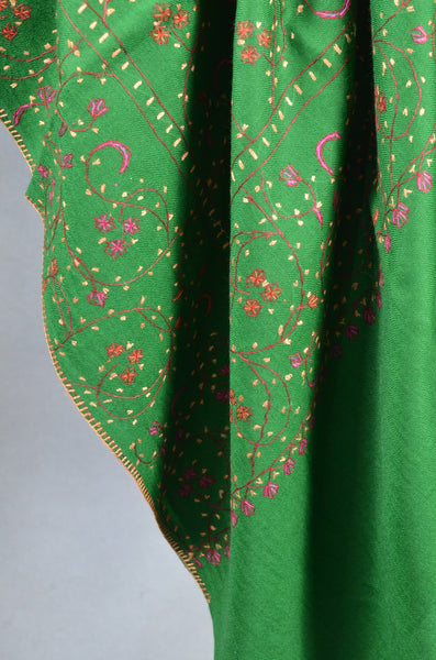 Fern Green Jali Sozni Embroidery Shawl