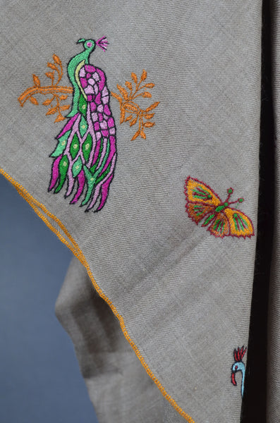 Natural Base peacock Embroidery Cashmere Pashmina Shawl