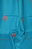 Turquoise Buti Motif Merino Sozni Hand Embroidery Scarf