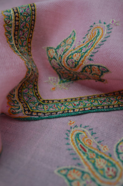 Light Pink Border Embroidery Cashmere Pashmina Scarf