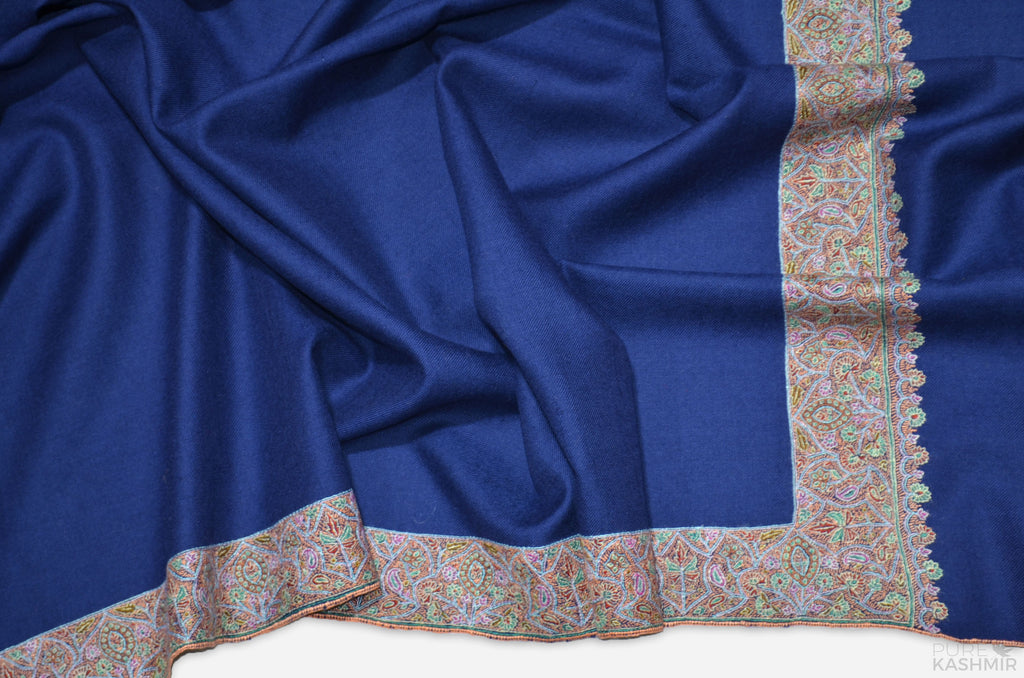 Royal Blue Cashmere Pashmina Shawl with Beautifully Crafted Border