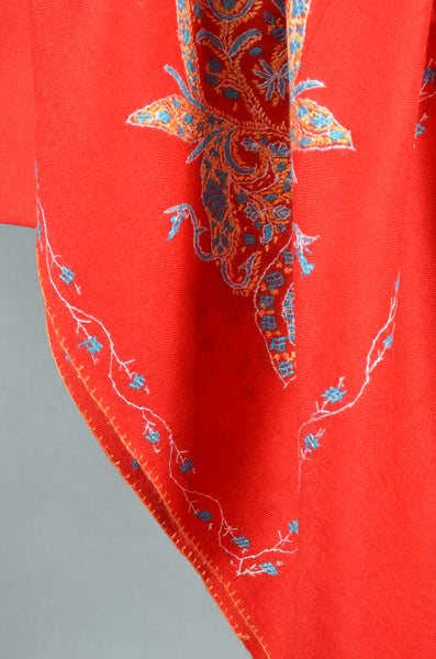 Red Base Cone Motif Needle Embroidery Wool Scarf