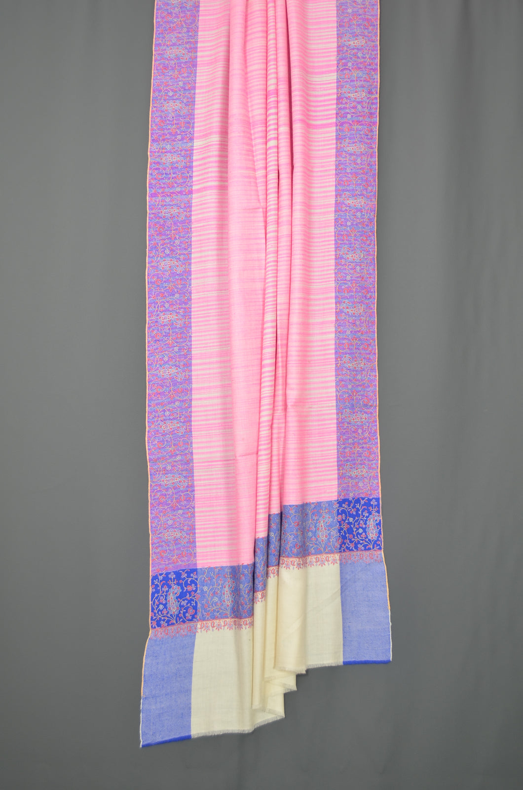 Pink Khadi Patterned Big Border Embroidery Cashmere Pashmina Shawl