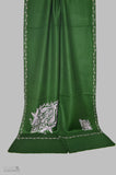 Bottle Green Cone Motif Merino Sozni Hand Embroidery Scarf