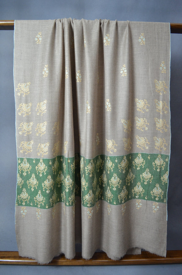 Natural Butti-Dar & Border Embroidery Cashmere Pashmina Shawl