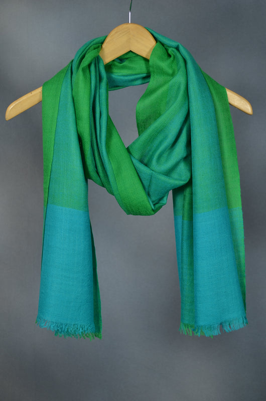 Bright Green and Turquoise Handwoven Cashmere Pashmina Scarf
