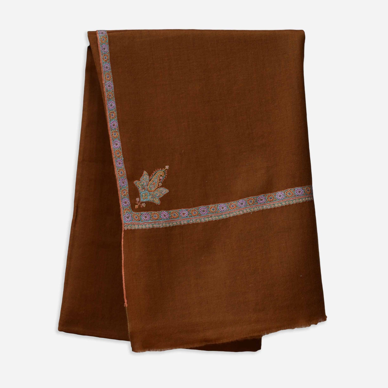Brown Cashmere Pashmina Border Embroidery Shawl
