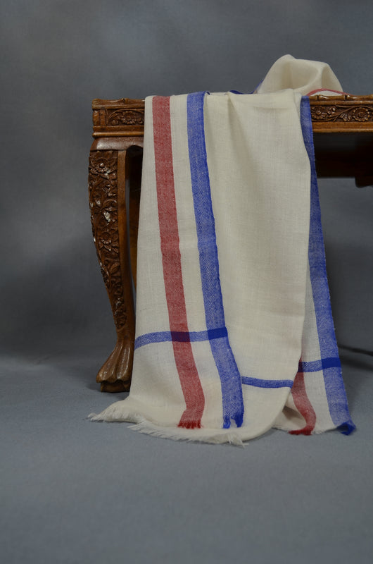 Blue and Red Border Handwoven Cashmere Pashmina Scarf