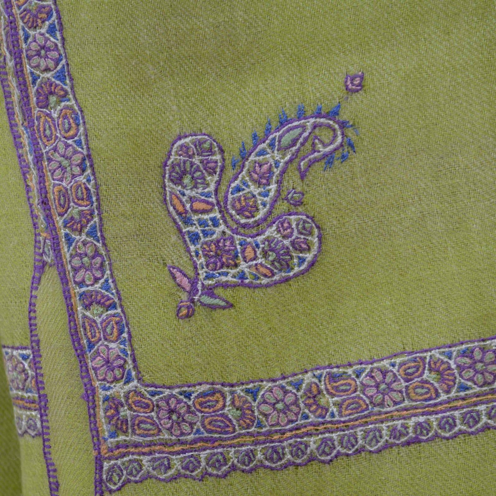 Lime green cashmere pashmina border embroidery shawl