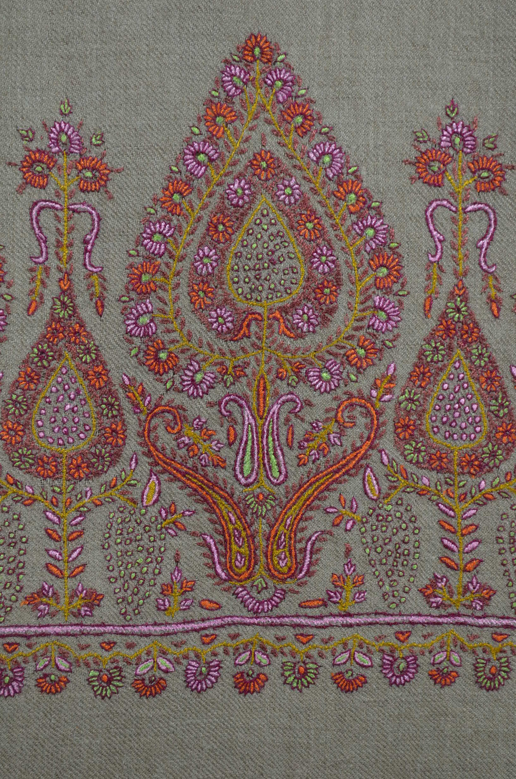 Natural Big Border Embroidery Cashmere Pashmina Shawl