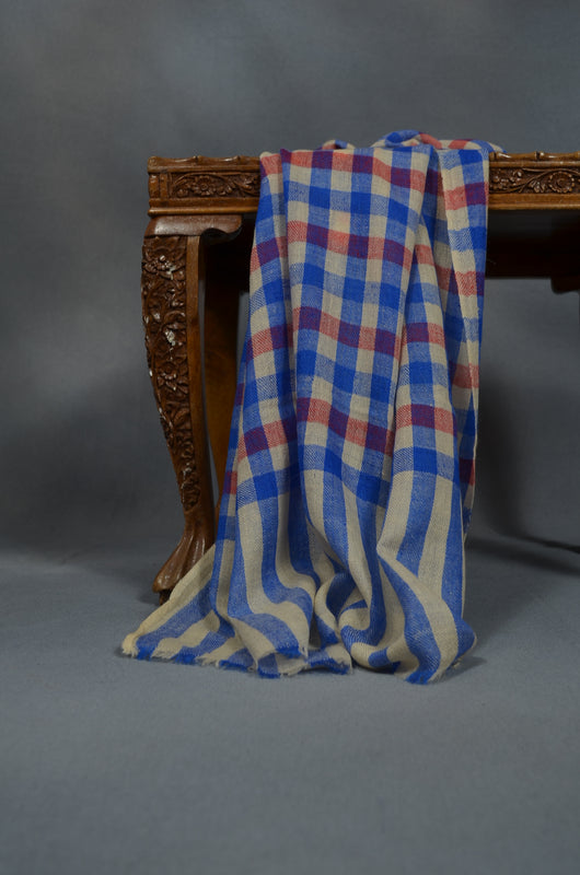 Blue & Red Handwoven Cashmere Pashmina Scarf