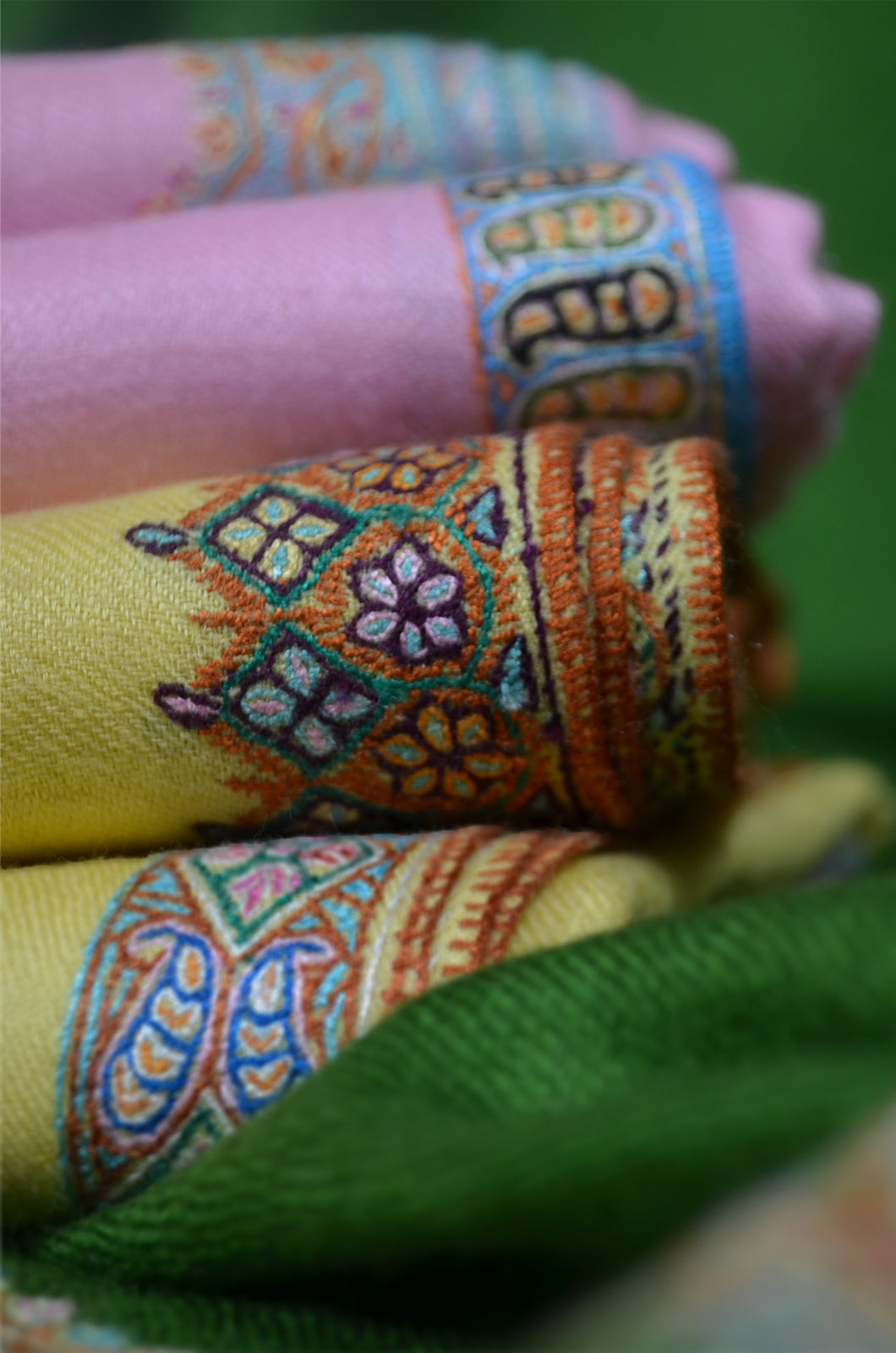 Yellow Border Embroidery Cashmere Pashmina Shawl