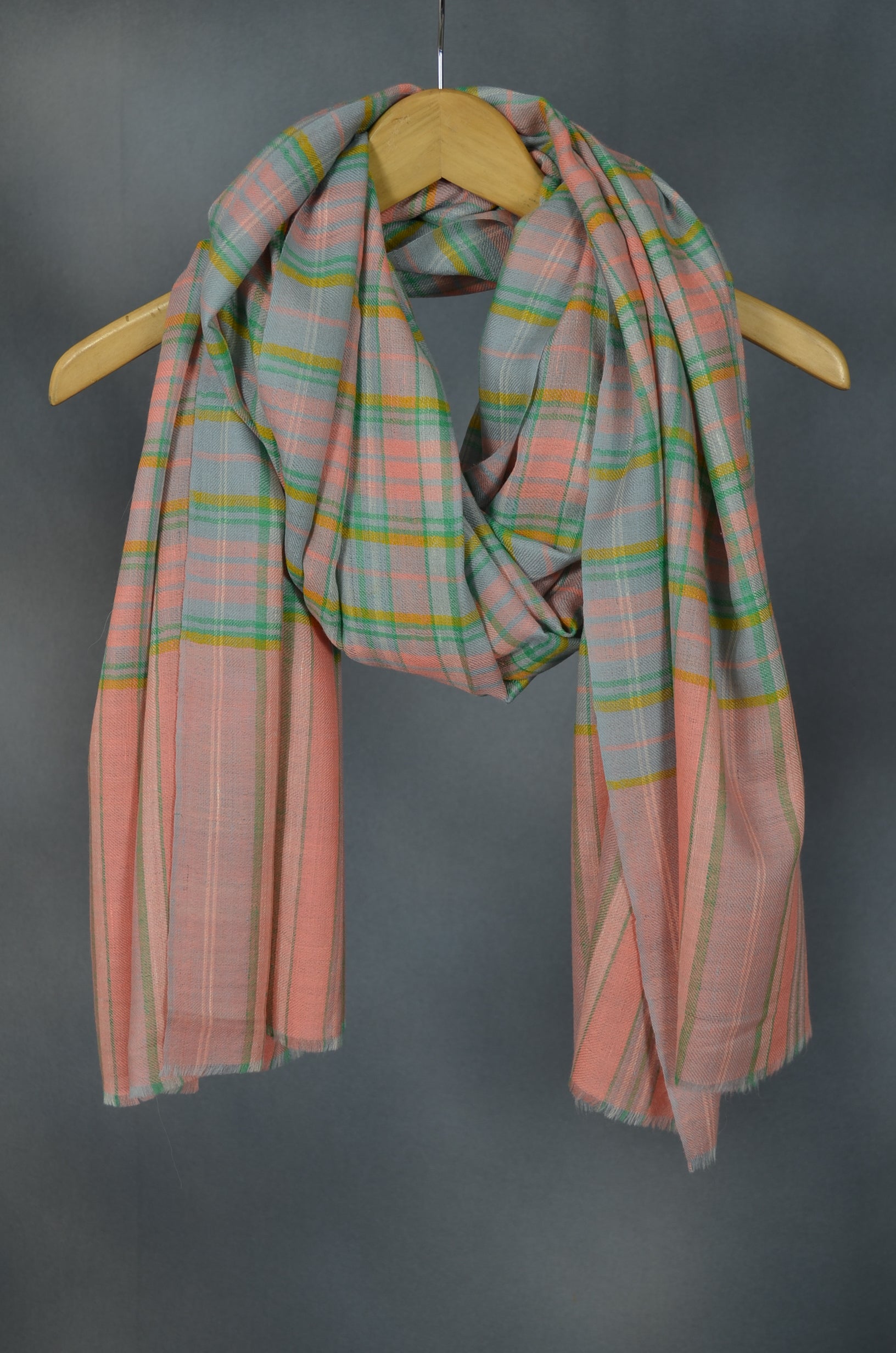 Pink and Green Handwoven Cashmere Pashmina Shawl