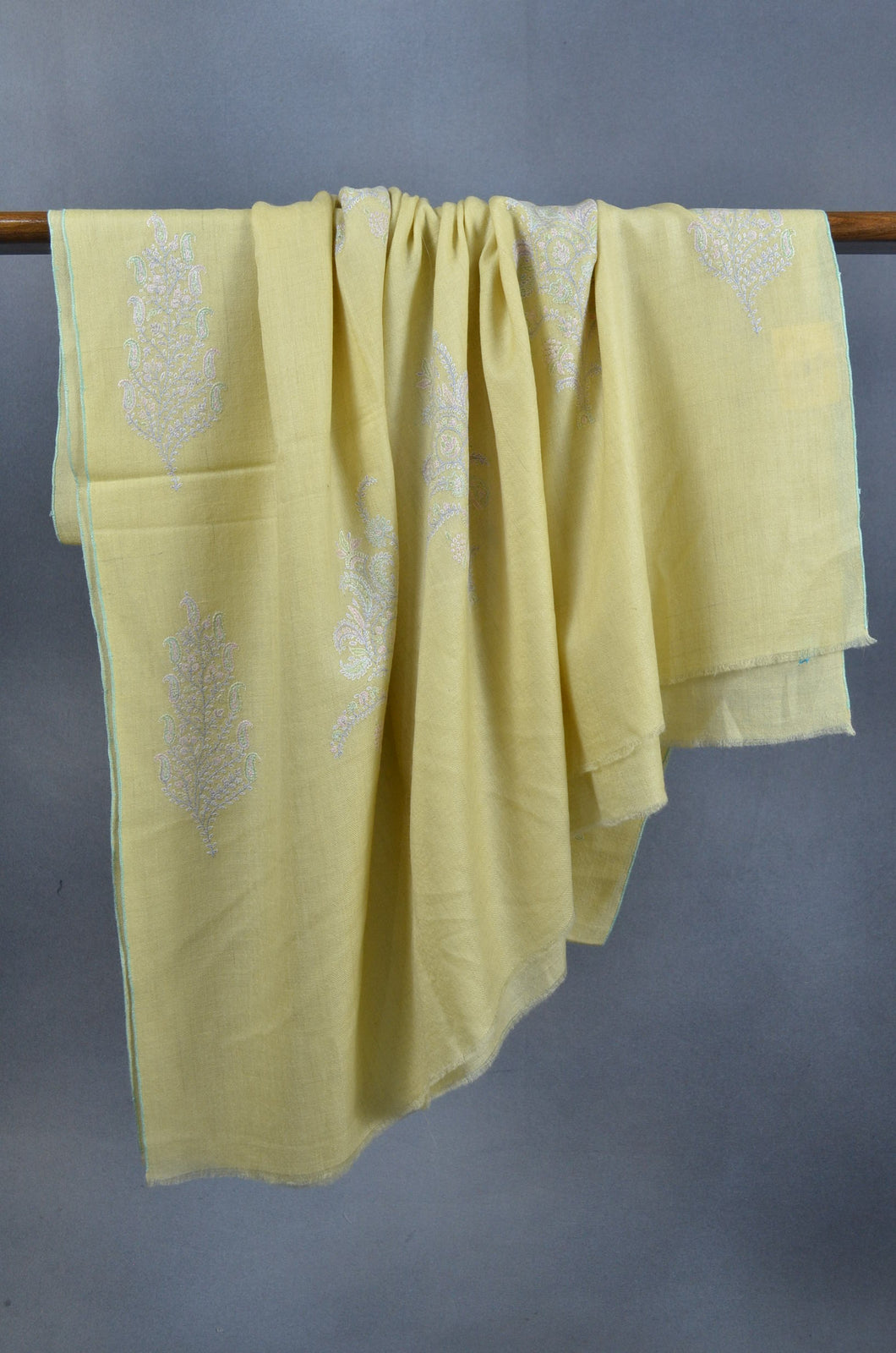 Lemon yellow Embroidery Pashmina Cashmere Shawl