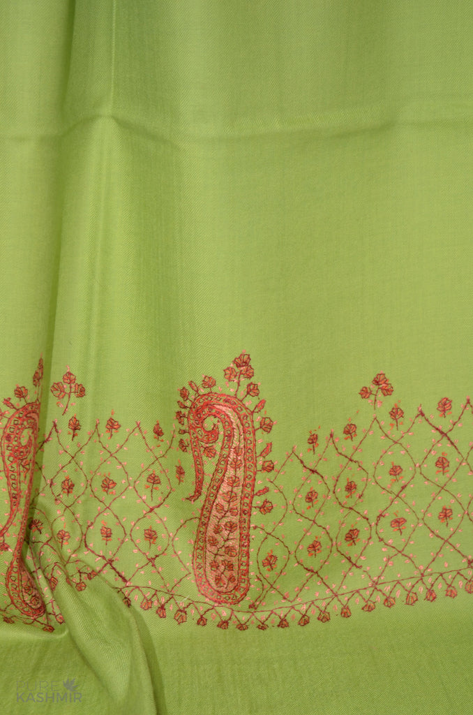 Pear Green Merino Sozni Hand Embroidery Scarf