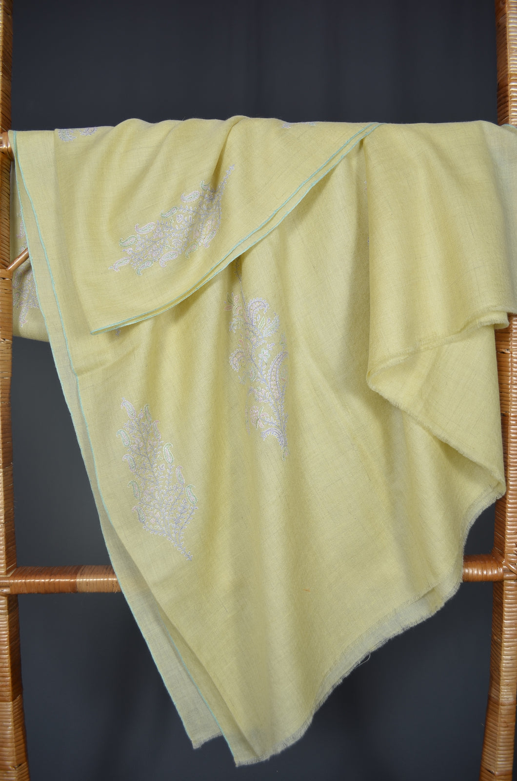 Yellow Butti-Dar Motif Embroidery Pashmina Cashmere Shawl
