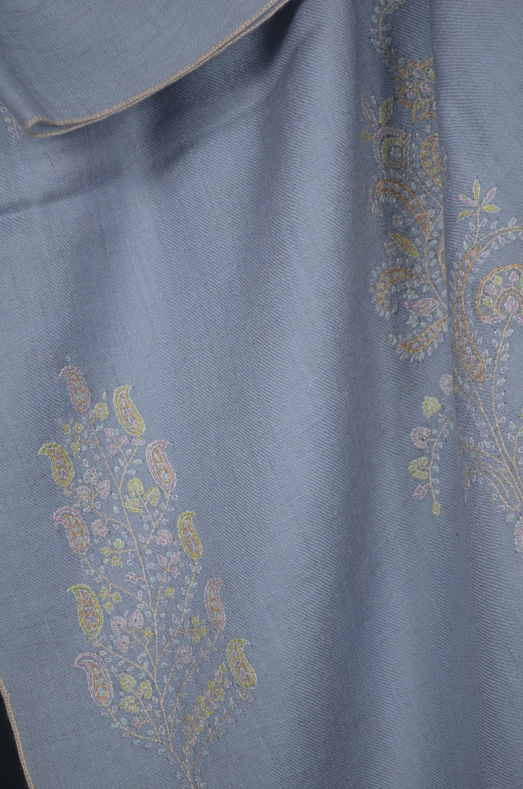 Baby Blue Butti-Dar Motif Embroidery Pashmina Cashmere Shawl