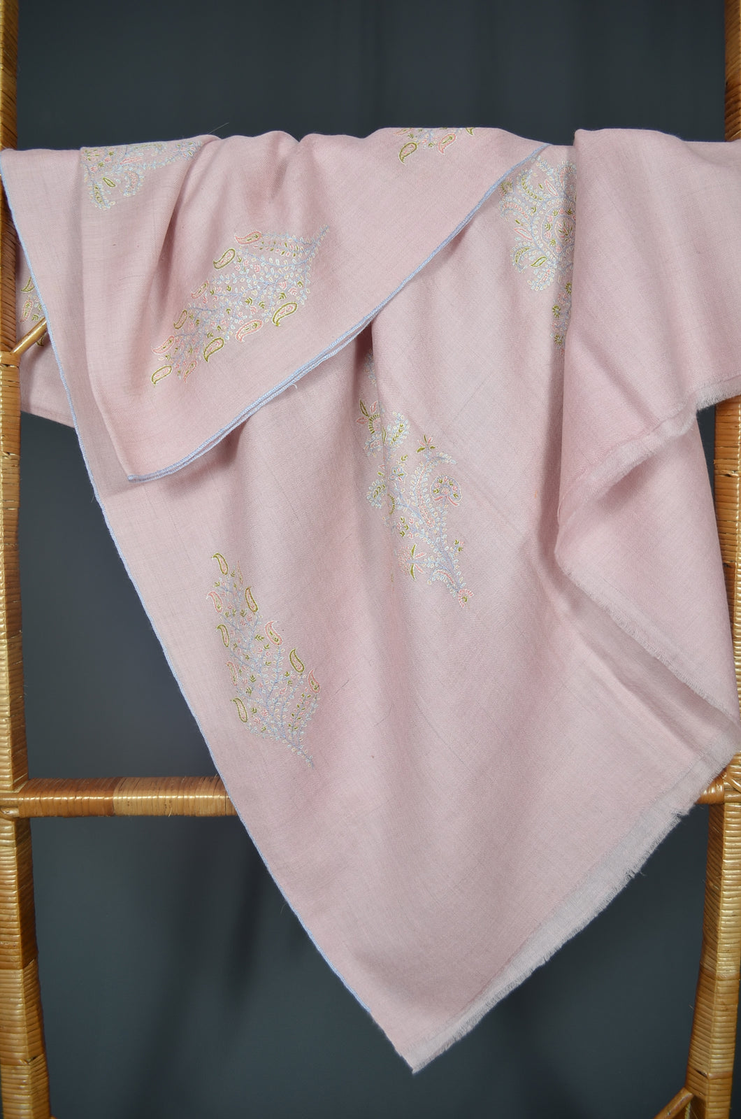 Baby Pink Butti-Dar Motif Embroidery Pashmina Cashmere Shawl