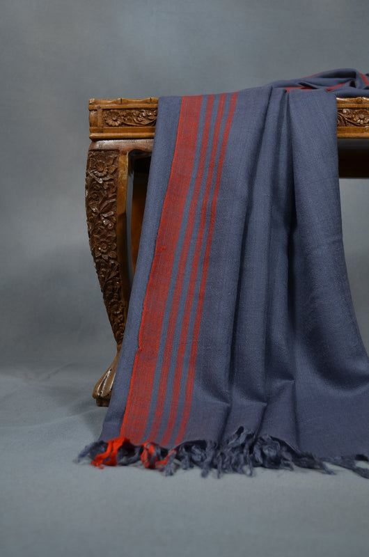 Grey & Red Striped Handwoven Cashmere Pashmina Shawl