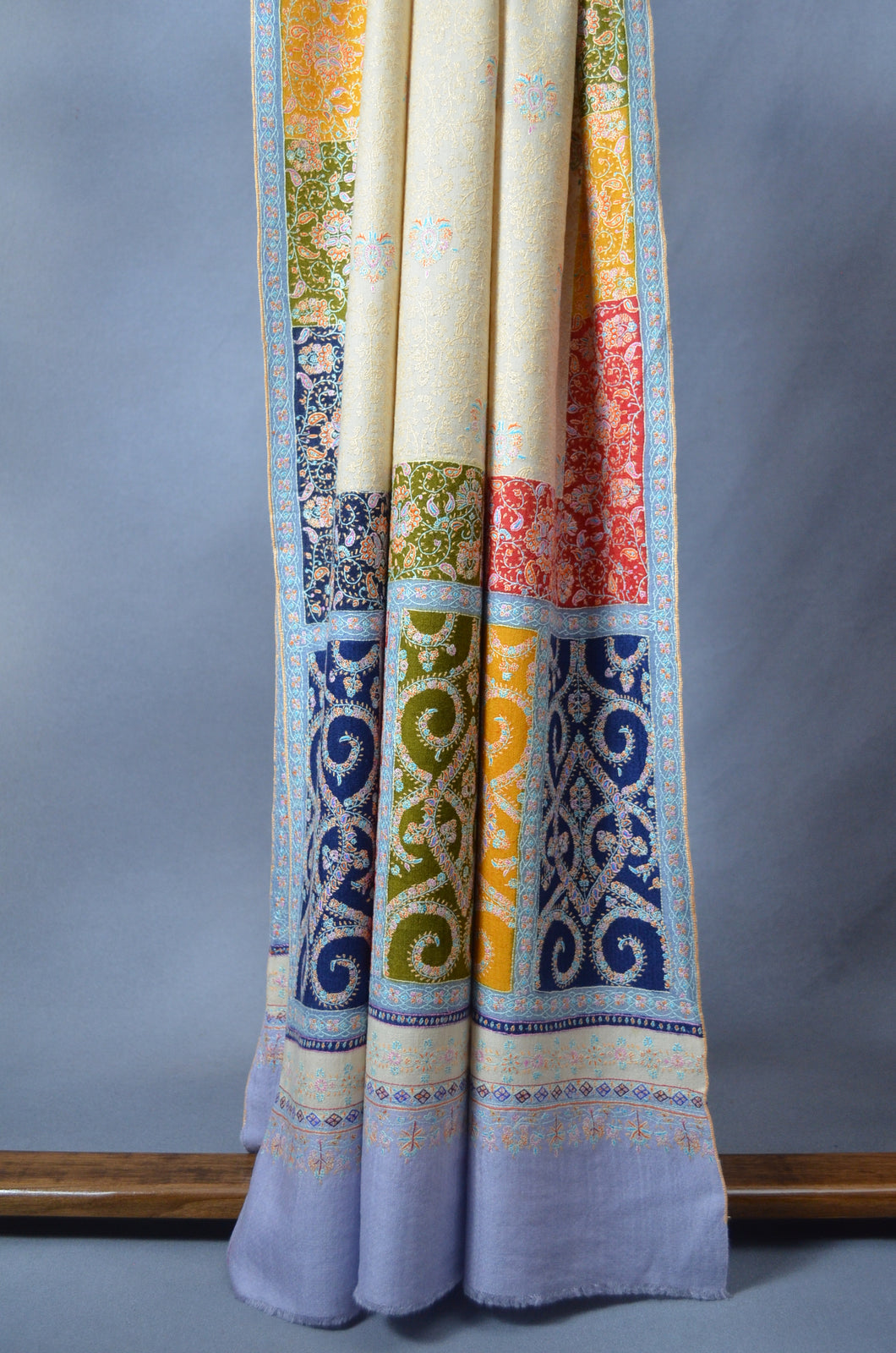 Ivory Embroidery Pashmina Jamawar Shawl