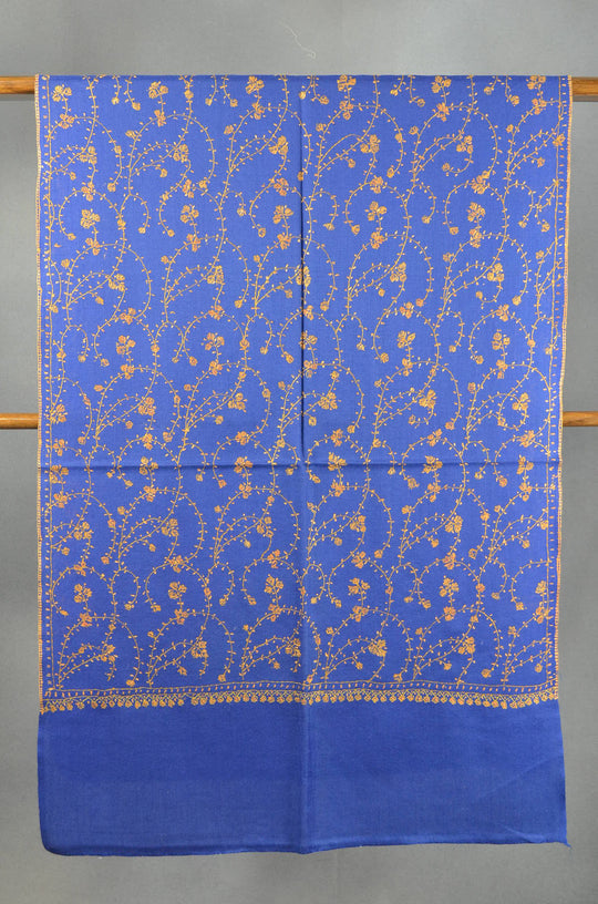 Lapis Blue Jali Sozni Embroidery Wool Stole