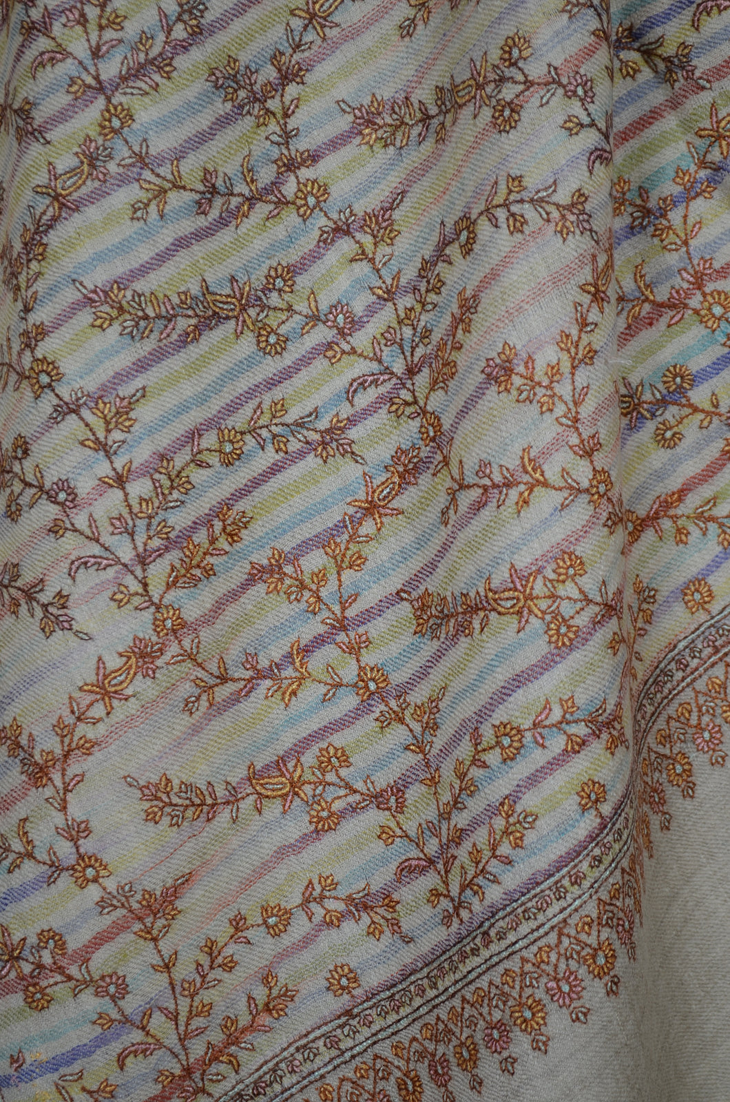 Ivory Khadi Patterned Jali Embroidery Cashmere Pashmina Scarf