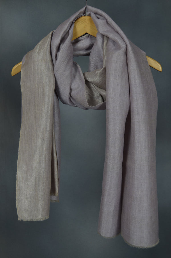 Reversible Lavender and Metallic Silver Handwoven Cashmere Pashmina Shawl — pashmina shawl reverse side