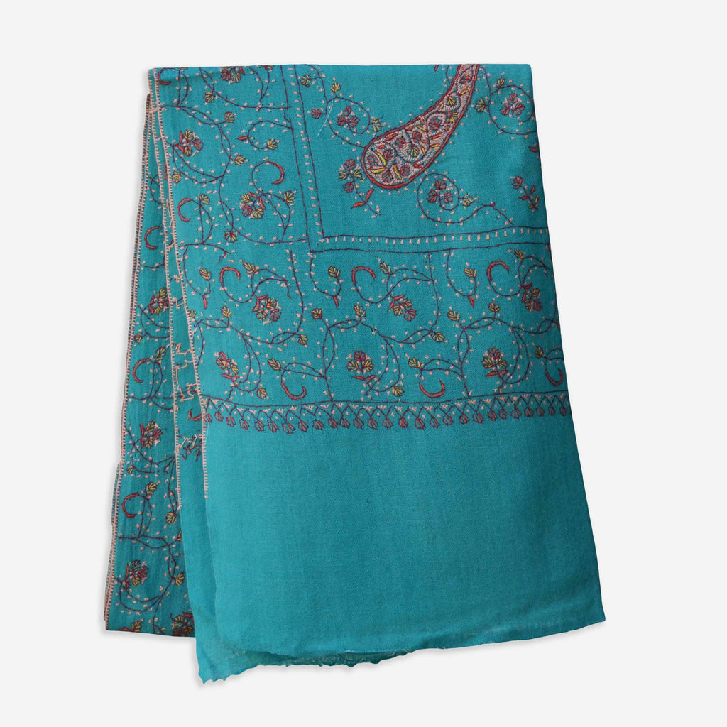Buy Turquoise Kashmiri stole, 100% pure woolen kashmiri merio scarf