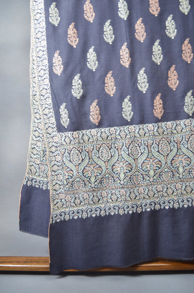 Navy Jamawar Embroidery Pashmina Shawl