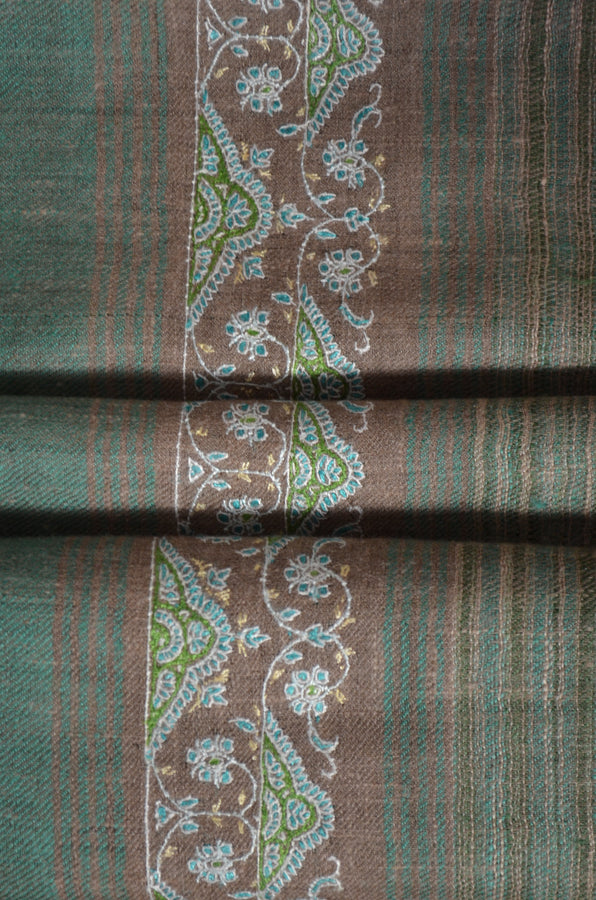 Green Khadi Border Embroidery Cashmere Pashmina Shawl