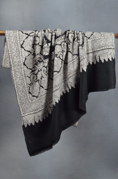 Black Base Jamawar Embroidery Cashmere Pashmina Shawl