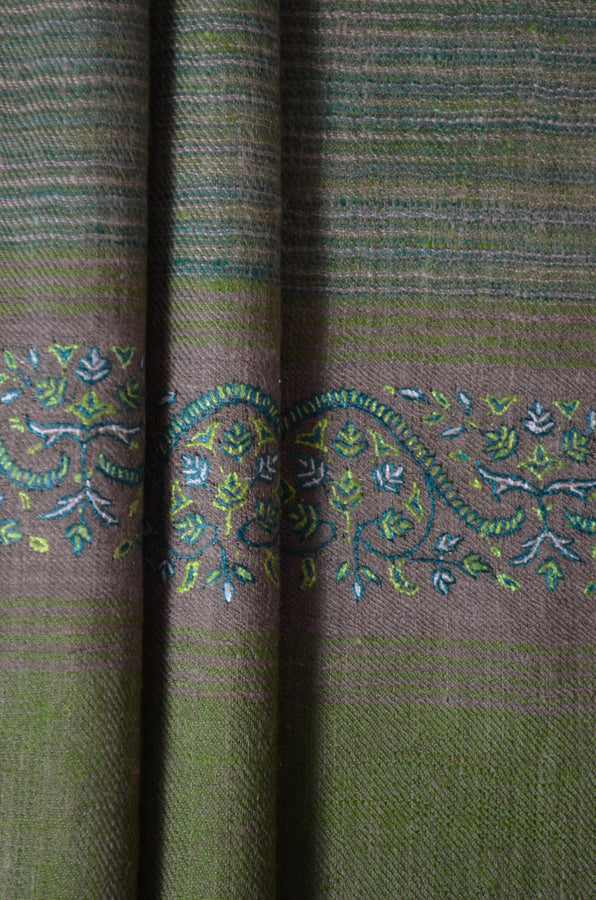 Lime Khadi Border Embroidery Cashmere Pashmina Shawl