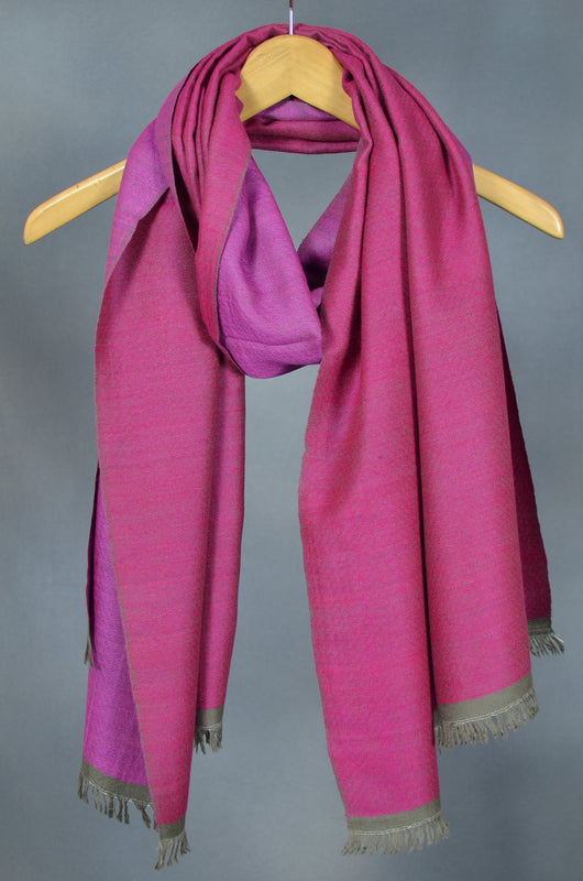 Reversible Magenta and Pink Handwoven Cashmere Pashmina Scarf