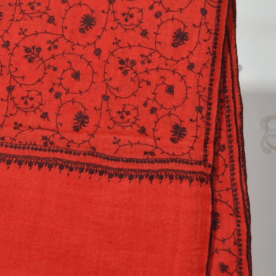 Red Jali Embroidery Pashmina Cashmere Scarf