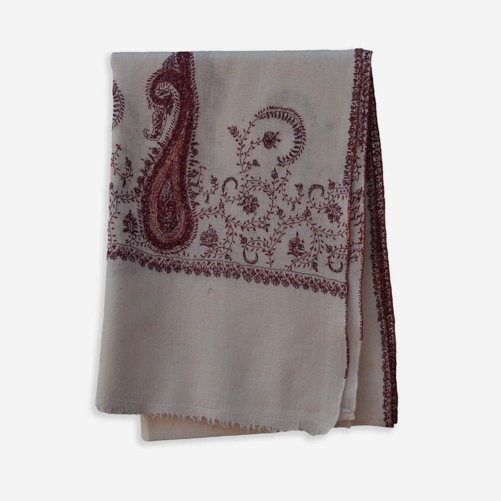 Ivory Kashmir merino woolen embroidered scarf