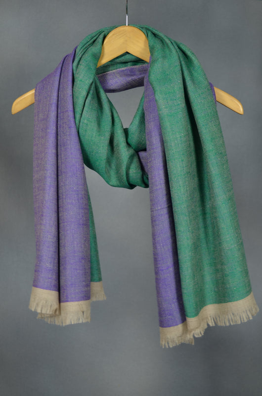 Reversible Purple and Green Handwoven Cashmere Pashmina Shawl