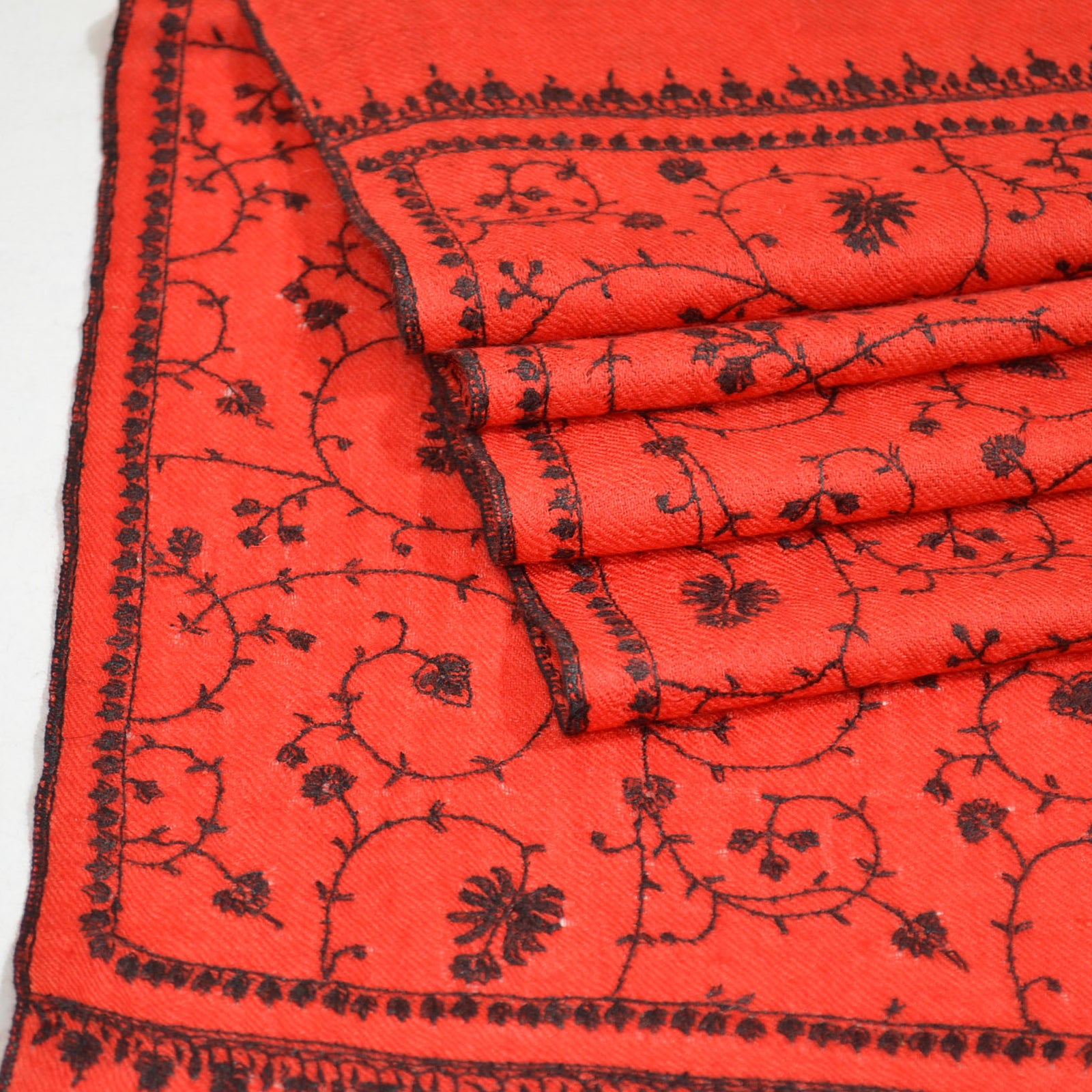 Red Jali Embroidery Pashmina Cashmere Scarf