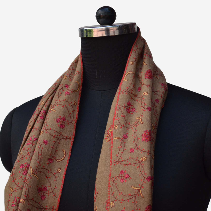 Jali embroidery kashmir cashmere merino woolen scarf