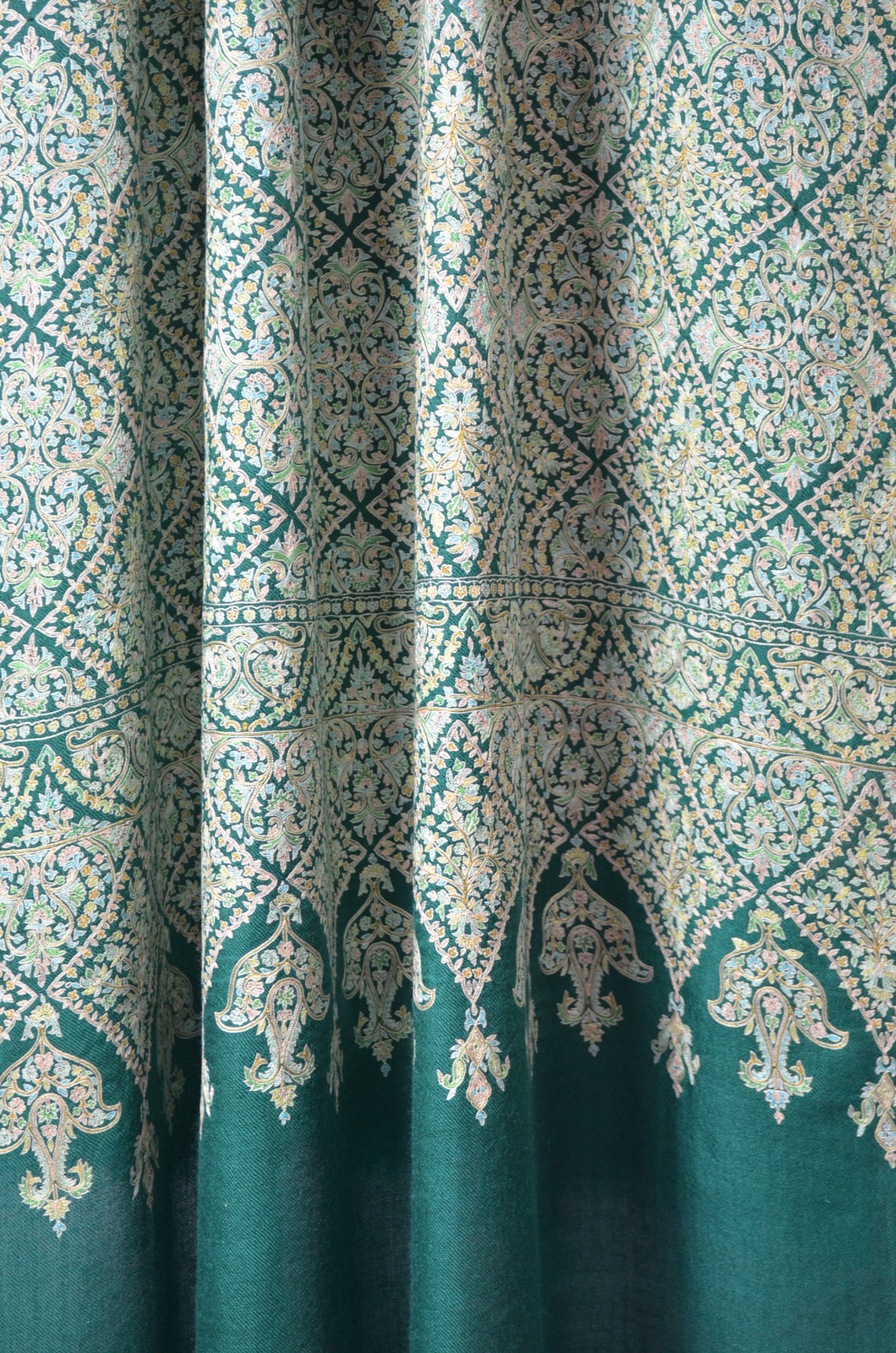 Green Jamawar Embroidery Pashmina Shawl